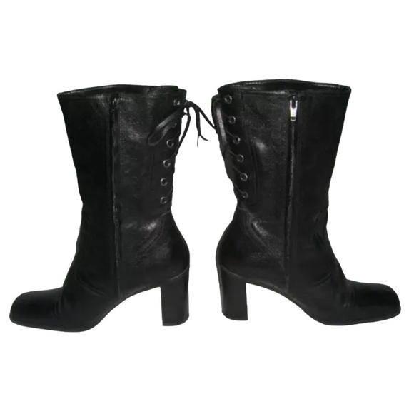 Nine West Boots Vintage 90's y2k Black Square Toe Corset Goth Witchy Bratz Doll - Picture 5 of 16